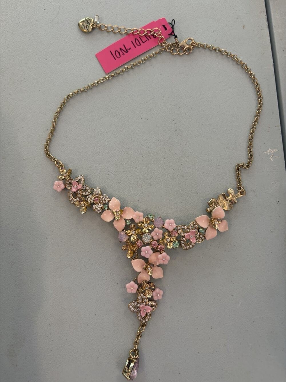 Betsey Johnson Pink/Gold Floral Statement Necklace-NWT